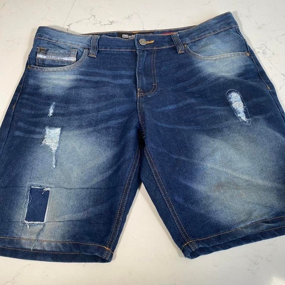 Ecko Unltd Denim Shorts Men's 36 Relaxed Distressed Blue Jean Shorts Streetwear